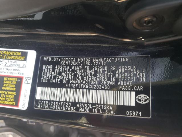 Photo 10 from auction – 2012 TOYOTA CAMRY BASE with VIN 4T1BF1FK8CU203460