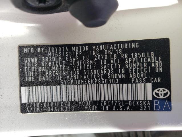 Photo 10 from auction – 2019 TOYOTA COROLLA L with VIN 5YFBURHE6KP866103