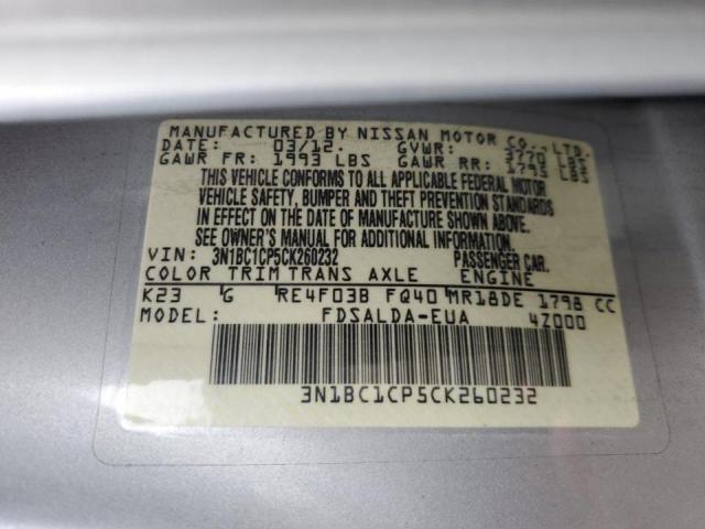 Photo 10 from auction – 2012 NISSAN VERSA S with VIN 3N1BC1CP5CK260232