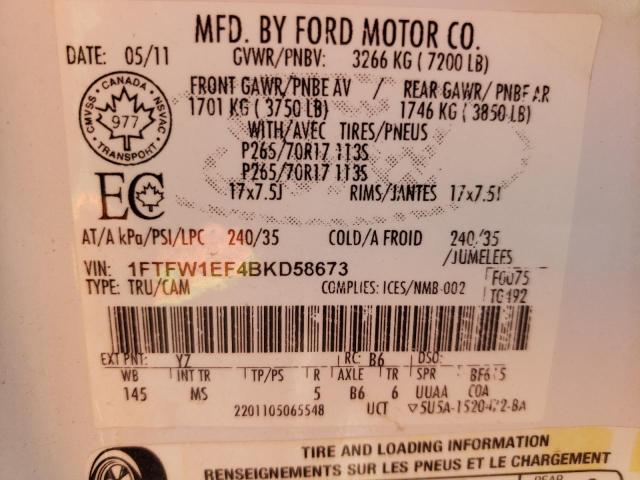 Photo 10 from auction – 2011 FORD F150 SUPER with VIN 1FTFW1EF4BKD58673