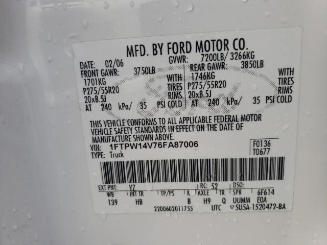 Photo 10 from auction – 2006 FORD F150 SUPER with VIN 1FTPW14V76FA87006