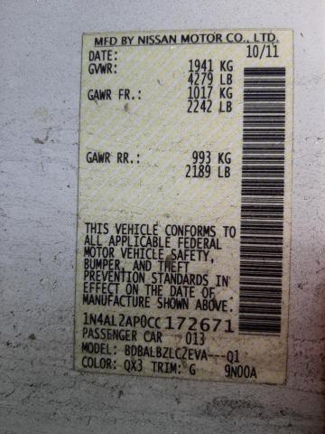 Photo 10 from auction – 2012 NISSAN ALTIMA BAS with VIN 1N4AL2AP0CC172671