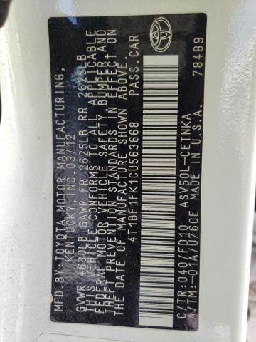 Photo 10 from auction – 2012 TOYOTA CAMRY BASE with VIN 4T1BF1FK1CU563668