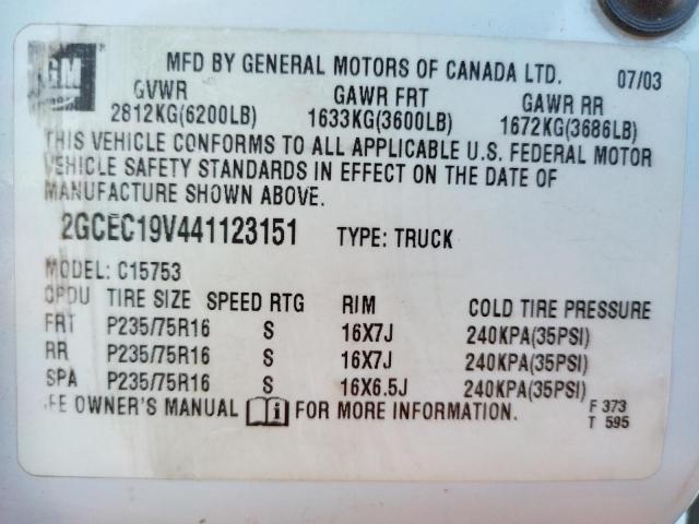 Photo 10 from auction – 2004 CHEVROLET SILVERADO with VIN 2GCEC19V441123151
