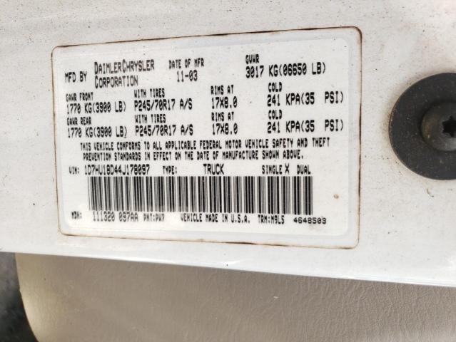Photo 10 from auction – 2004 DODGE RAM 1500 S with VIN 1D7HU18D44J178097