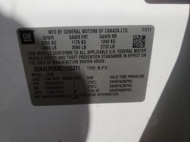 Photo 10 from auction – 2012 CHEVROLET EQUINOX LT with VIN 2GNALPEK0C1195371