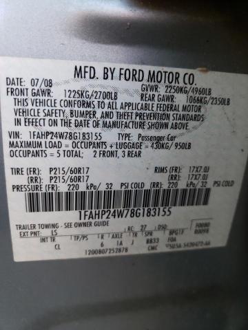Photo 10 from auction – 2008 FORD TAURUS SEL with VIN 1FAHP24W78G183155