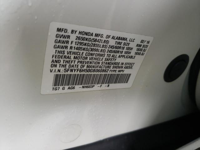 Photo 10 from auction – 2016 HONDA PILOT EXL with VIN 5FNYF6H50GB060862