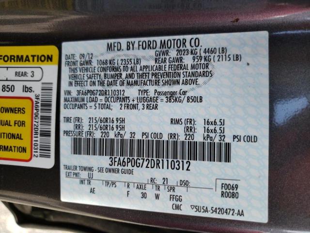 Photo 10 from auction – 2013 FORD FUSION S with VIN 3FA6P0G72DR110312