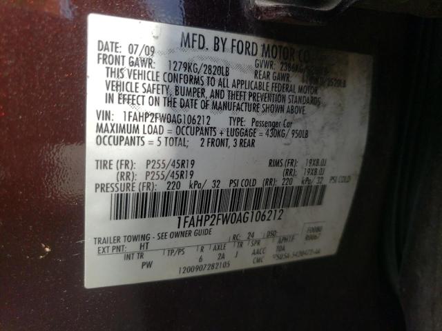 Photo 10 from auction – 2010 FORD TAURUS LIM with VIN 1FAHP2FW0AG106212