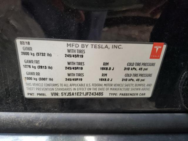 Photo 10 from auction – 2018 TESLA MODEL S with VIN 5YJSA1E21JF243485