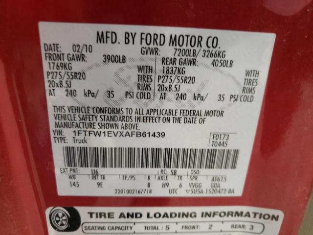 Photo 10 from auction – 2010 FORD F150 SUPER with VIN 1FTFW1EVXAFB61439