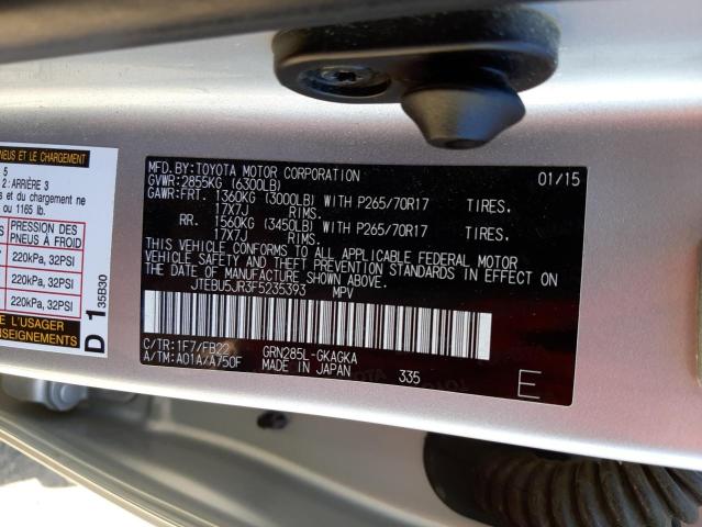 Photo 10 from auction – 2015 TOYOTA 4RUNNER SR with VIN JTEBU5JR3F5235393