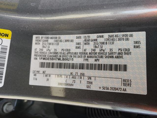 Photo 10 from auction – 2021 FORD BRONCO BAS with VIN 1FMDE5BH7MLB08215