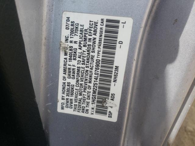 Photo 10 from auction – 2004 HONDA CIVIC LX with VIN 1HGEM22514L076900