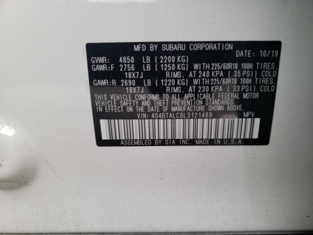Photo 10 from auction – 2020 SUBARU OUTBACK LI with VIN 4S4BTALC0L3121489