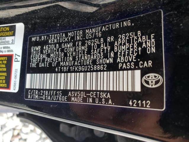 Photo 10 from auction – 2016 TOYOTA CAMRY LE with VIN 4T1BF1FK9GU258862