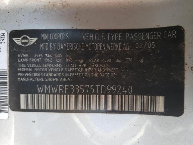 Photo 10 from auction – 2005 MINI COOPER S with VIN WMWRE33575TD99240