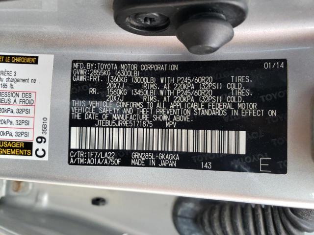 Photo 10 from auction – 2014 TOYOTA 4RUNNER SR with VIN JTEBU5JR9E5171875