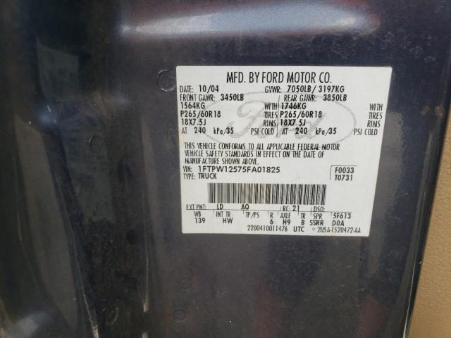 Photo 10 from auction – 2005 FORD F150 SUPER with VIN 1FTPW12575FA01825