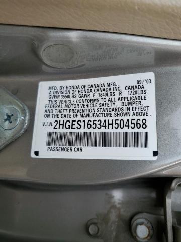Photo 10 from auction – 2004 HONDA CIVIC LX with VIN 2HGES16534H504568