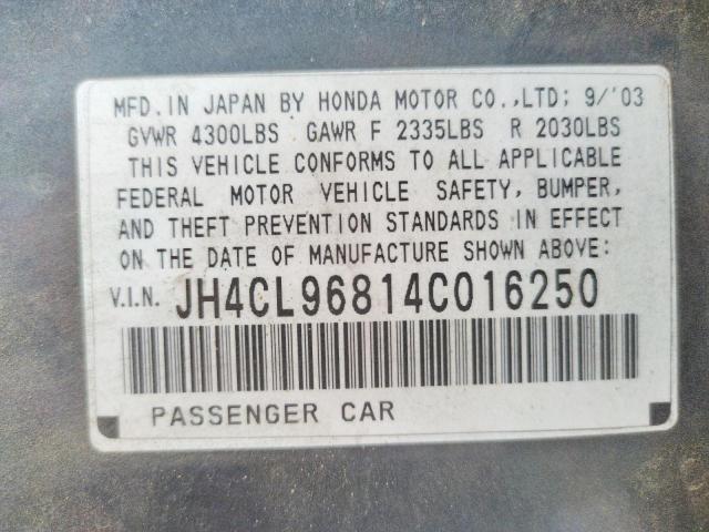 Photo 10 from auction – 2004 ACURA TSX with VIN JH4CL96814C016250