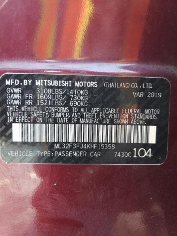 Photo 10 from auction – 2019 MITSUBISHI MIRAGE G4 with VIN ML32F3FJ4KHF15358