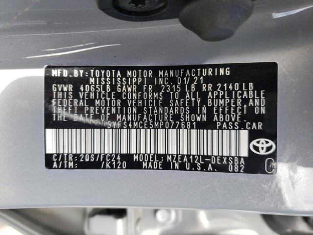 Photo 10 from auction – 2021 TOYOTA COROLLA SE with VIN 5YFS4MCE5MP077681