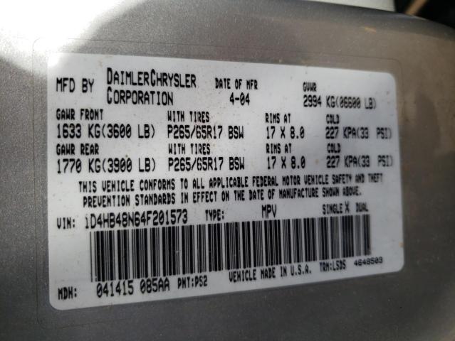 Photo 10 from auction – 2004 DODGE DURANGO SL with VIN 1D4HB48N64F201573