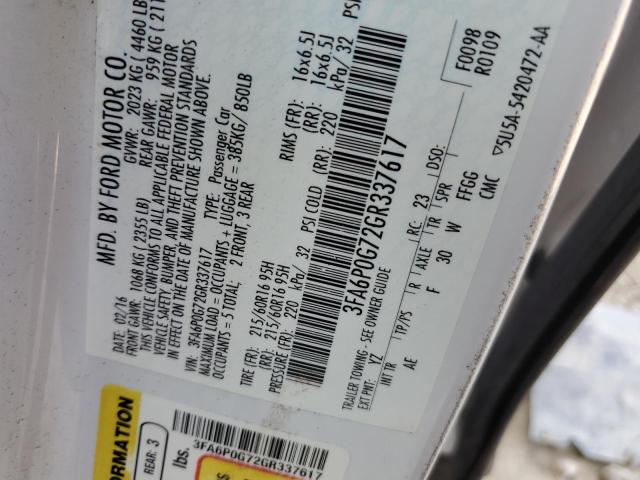 Photo 10 from auction – 2016 FORD FUSION S with VIN 3FA6P0G72GR337617