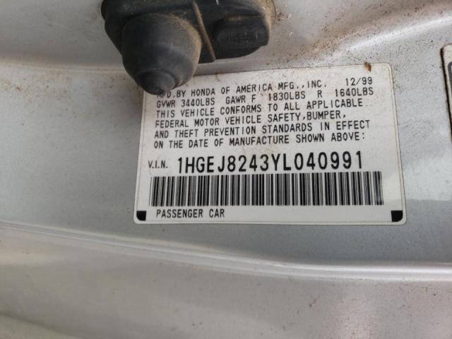 Photo 10 from auction – 2000 HONDA CIVIC EX with VIN 1HGEJ8243YL040991