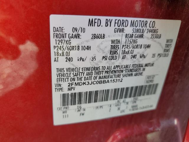 Photo 10 from auction – 2011 FORD EDGE SEL with VIN 2FMDK3JC0BBA15312