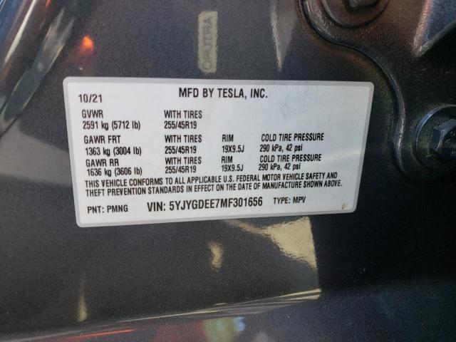 Photo 10 from auction – 2021 TESLA MODEL Y with VIN 5YJYGDEE7MF301656