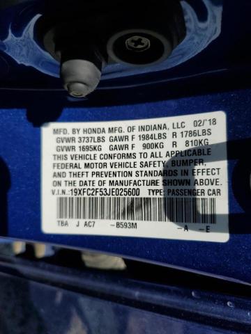 Photo 10 from auction – 2018 HONDA CIVIC LX with VIN 19XFC2F53JE025600
