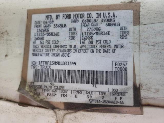 Photo 10 from auction – 1989 FORD F250 with VIN 1FTHF25H9KLB31344