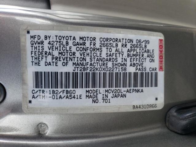 Photo 10 from auction – 1999 TOYOTA CAMRY LE with VIN JT2BF22K0X0227158