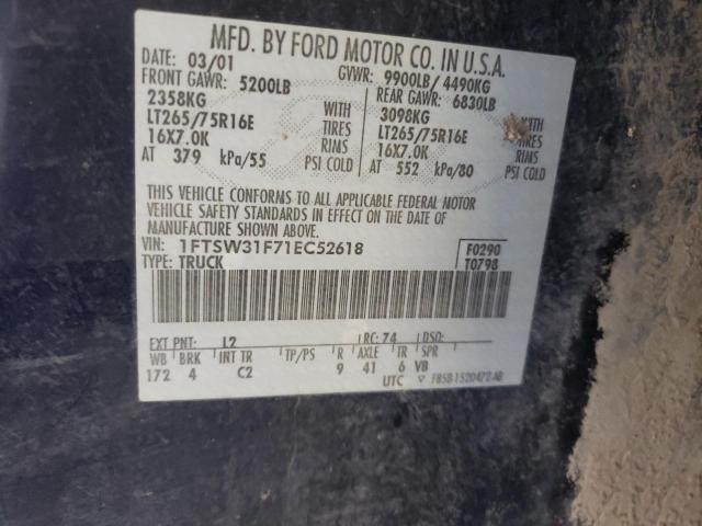 Photo 10 from auction – 2001 FORD F350 SRW S with VIN 1FTSW31F71EC52618
