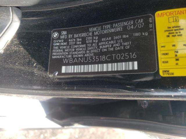 Photo 10 from auction – 2008 BMW 528 I with VIN WBANU53518CT02516