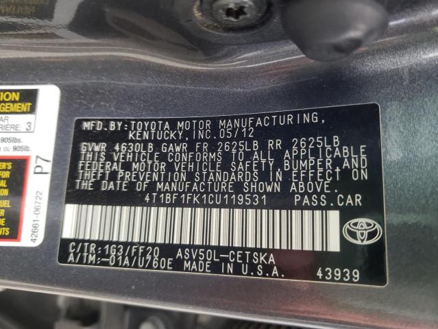 Photo 10 from auction – 2012 TOYOTA CAMRY BASE with VIN 4T1BF1FK1CU119531
