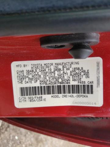 Photo 10 from auction – 2012 TOYOTA COROLLA BA with VIN 5YFBU4EE0CP006304