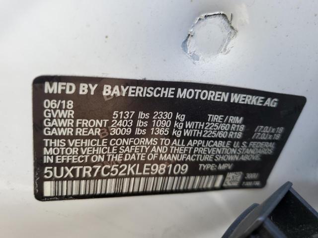 Photo 10 from auction – 2019 BMW X3 SDRIVE3 with VIN 5UXTR7C52KLE98109