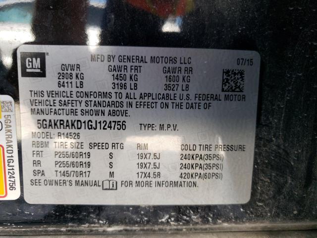 Photo 10 from auction – 2016 BUICK ENCLAVE with VIN 5GAKRAKD1GJ124756