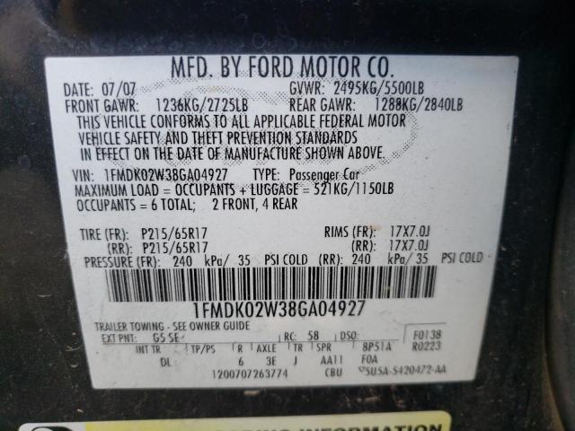 Photo 10 from auction – 2008 FORD TAURUS X S with VIN 1FMDK02W38GA04927