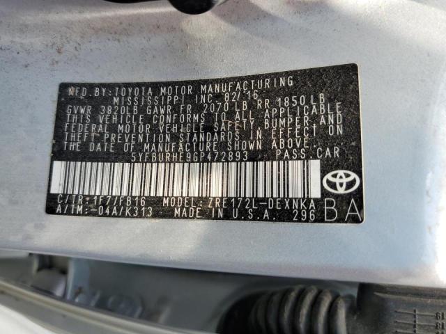 Photo 10 from auction – 2016 TOYOTA COROLLA L with VIN 5YFBURHE9GP472893