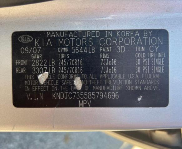 Photo 10 from auction – 2008 KIA SORENTO EX with VIN KNDJC735585794696
