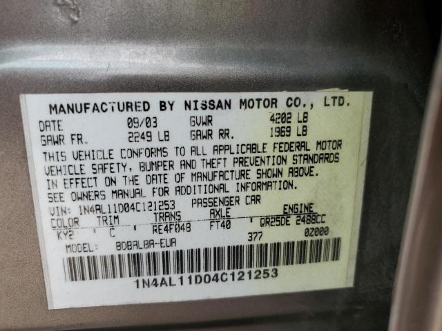 Photo 10 from auction – 2004 NISSAN ALTIMA BAS with VIN 1N4AL11D04C121253