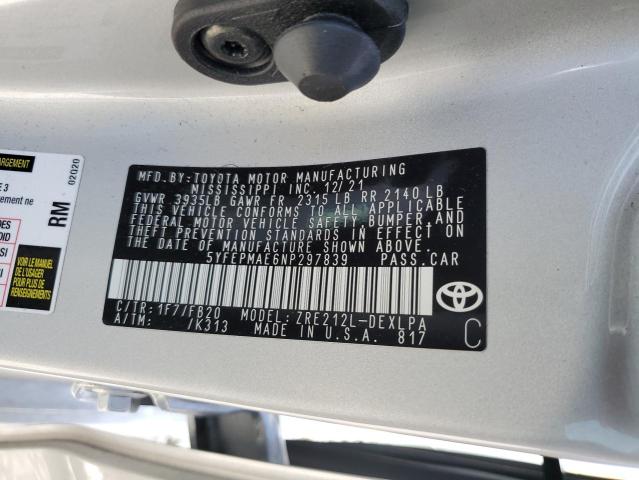 Photo 10 from auction – 2022 TOYOTA COROLLA LE with VIN 5YFEPMAE6NP297839
