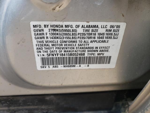 Photo 10 from auction – 2005 HONDA PILOT EX with VIN 5FNYF18415B052468