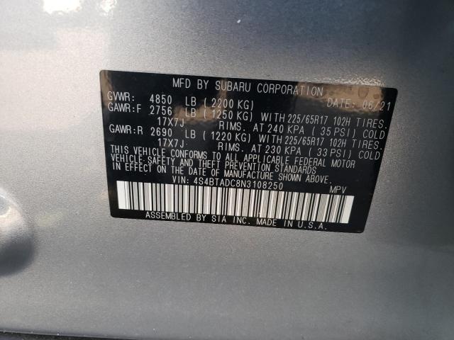 Photo 10 from auction – 2022 SUBARU OUTBACK PR with VIN 4S4BTADC8N3108250