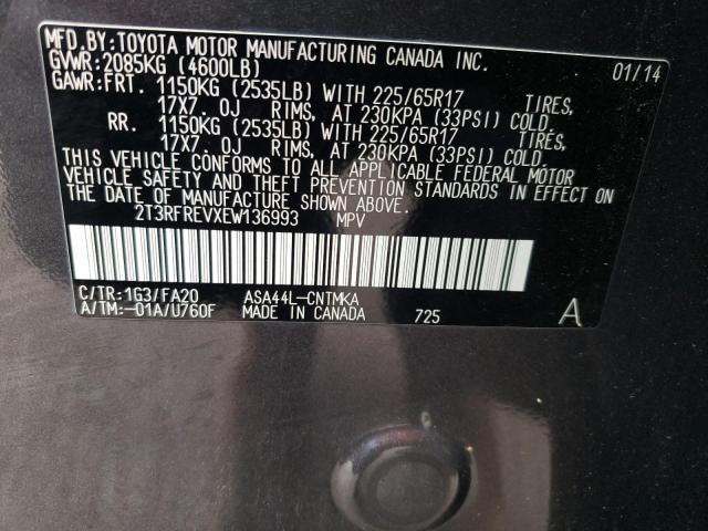 Photo 10 from auction – 2014 TOYOTA RAV4 XLE with VIN 2T3RFREVXEW136993